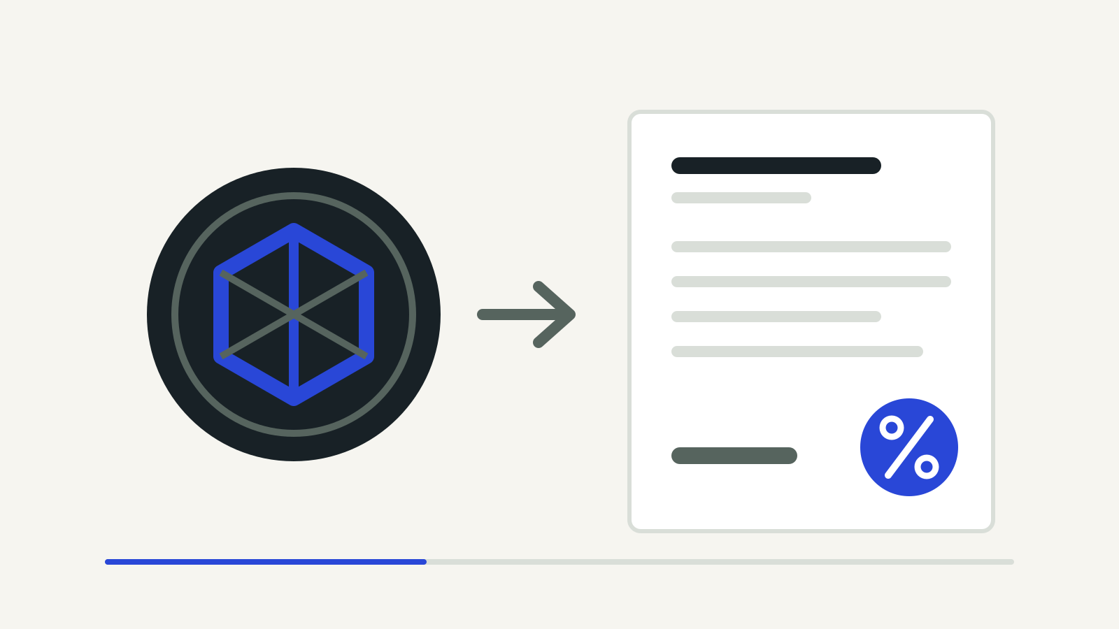 A digital token with an arrow pointing to a tax form marked with a percentage sign
