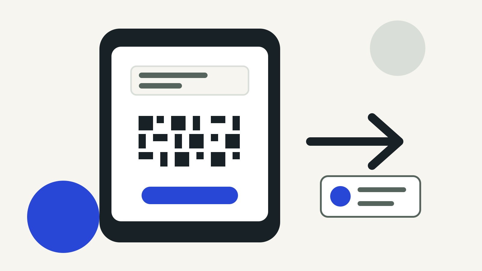 A phone displaying a purpose-specific voucher code, with an arrow towards an authorised merchant card.