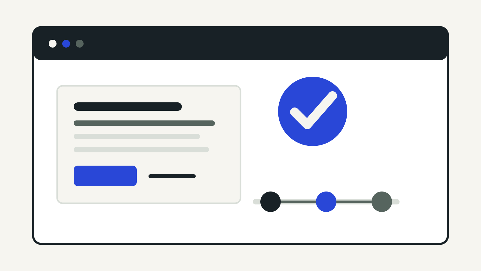 A complaint form in a browser window beside a blue confirmation tick and three stages of a review timeline.